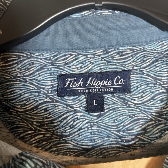 Fish Hippie Co. Mens L Polo Golf Stretch Performance Glen Blue Pocket Casual - Picture 2 of 7